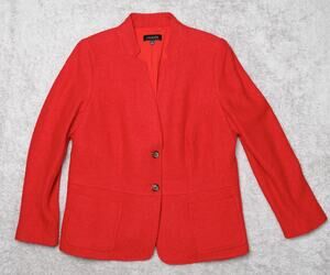 Talbots Red Wool Blend Stand Collar Notch Blazer Womens Size 16